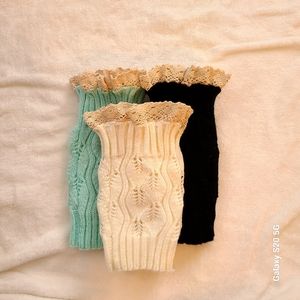 3 pairs of women short boot cuffs leg warmers , black, cream,and mint colors